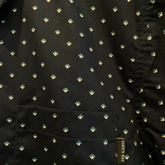 navy blue with white design button up shirt - Picture 2 of 4